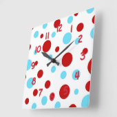 Helder Blauwgroen Turquoise Red White Polka Dots P Vierkante Klok (Hoek)