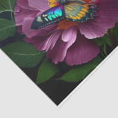 Helder Blauwgroen vlinder onder donkerroze bloemen Tissuepapier (Detail)