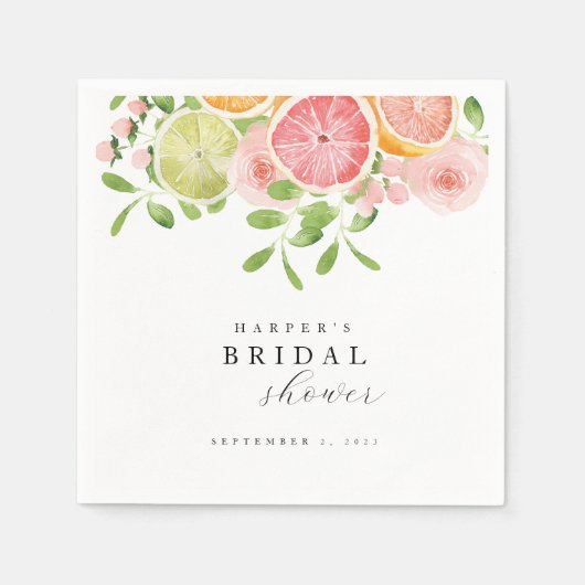 Helder bloem- en citrus bruidsshowersfeest servet (Voorkant)