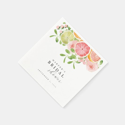 Helder bloem- en citrus bruiloftsontbijt servet (Hoek)