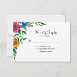 Helder Bloem Lente Zomer Bruiloft RSVP Kaartje