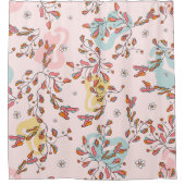 Helder, bloem verborgen kattenpatroon, roze basis douchegordijn (Voorkant)