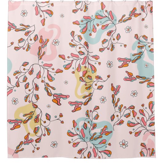 Helder, bloem verborgen kattenpatroon, roze basis douchegordijn (Voorkant)
