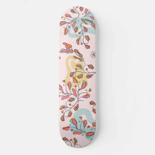 Helder, bloem verborgen kattenpatroon, roze basis persoonlijk skateboard (Voorkant)