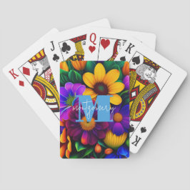 Helder bloemboeket met monogram pokerkaarten