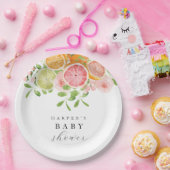 Helder bloemen- en citrus babyshower papieren bordje (Feest)