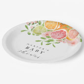 Helder bloemen- en citrus babyshower papieren bordje (Gekanteld)