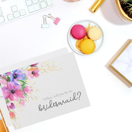 Helder Bloemen en Goud Bruidsmeisje Kaart