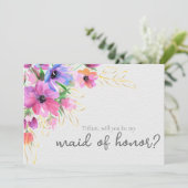 Helder Bloemen en Gouden Bruidsmeisje Uitnodiging (Staand voorkant)