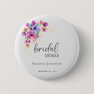 Helder Bloemen Gouden Groene Bruiloft Feest Ronde Button 5,7 Cm