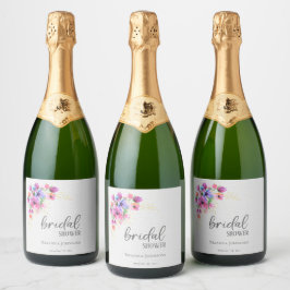 Helder Bloemen Gouden Groene Bruiloft Feest Sparkling Wijnetiket