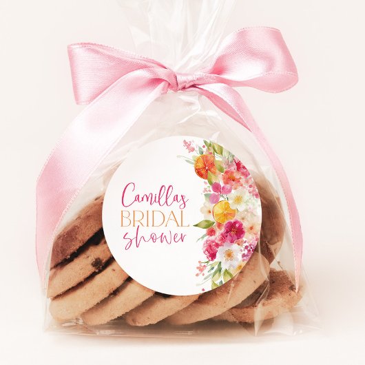 Helder bloemig citrus bruiloft favor stickers