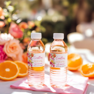 Helder bloemig citrus bruiloftsshower-waterfles waterfles etiket