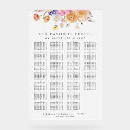 Helder bloemig waterverf bruiloft zitplaatskaart acryl bord