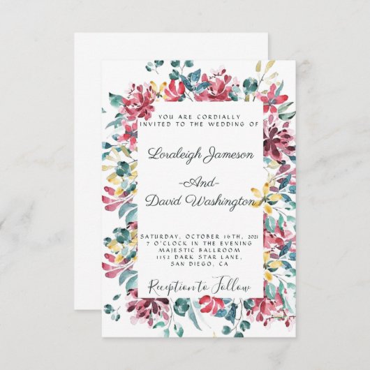 Helder bloemmotief bruiloft uitnodiging (Voorkant / Achterkant)