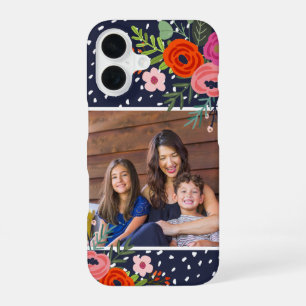 Helder Bloemmotief en Stippen Custom Foto iPhone 16 Hoesje