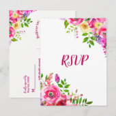 Helder bloemmotief Felle roze lente botanisch RSVP Uitnodiging Briefkaart (Voorkant / Achterkant)