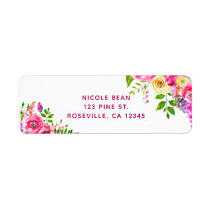 Helder bloemmotief, felle roze lente botanische br etiket
