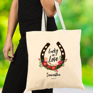 Helder bloemmotief hoefijzer Gelukkig verliefd bru Tote Bag