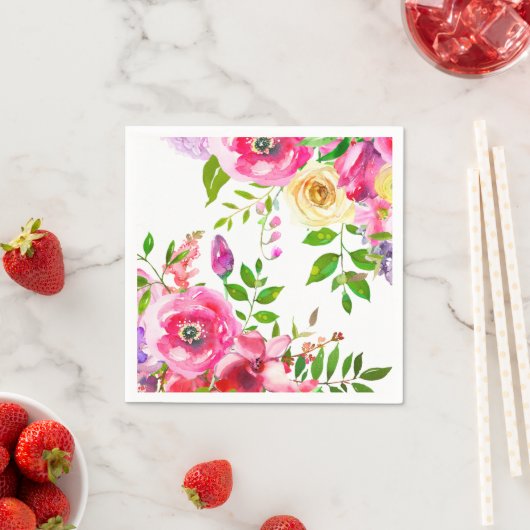 Helder bloemmotief, krachtig roze, botanisch moder servet (Insitu)