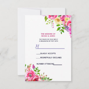 Helder bloemmotief, krachtig roze lente botanisch  RSVP kaartje