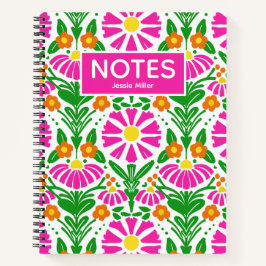 Helder bloemmotief Magenta Oranje Groen Persoonlij Notitieboek