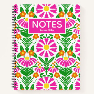 Helder bloemmotief Magenta Oranje Groen Persoonlij Notitieboek