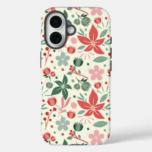 Helder bloemmotief met groene bladeren en stip iPhone 16 hoesje