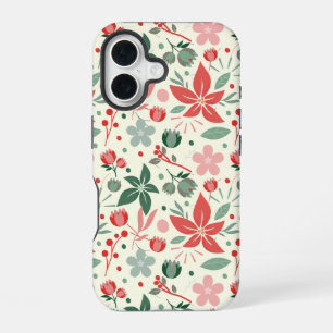Helder bloemmotief met groene bladeren en stip iPhone 16 hoesje