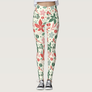 Helder bloemmotief met groene bladeren en stip leggings