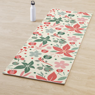 Helder bloemmotief met groene bladeren en stip yogamat