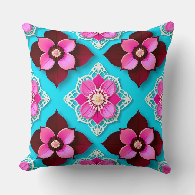 Helder bloemmotief met roze bloemen kussen (Voorkant)