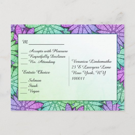 Helder bloemmotief met RSVP-menu Uitnodiging Briefkaart (Achterkant)