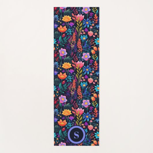 Helder bloemmotief monogram yogamat (Voorkant)