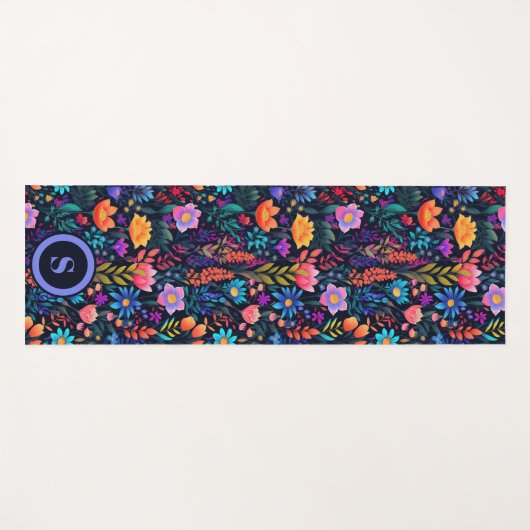 Helder bloemmotief monogram yogamat (Voorkant (horizontaal))