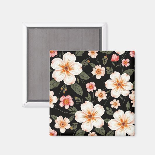 Helder bloemmotief op zwart magneet (Voorkant / Achterkant)