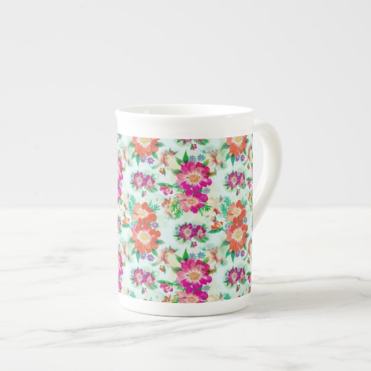 Helder bloemmotief vintage patroon porselein kop (Voorkant rechts)