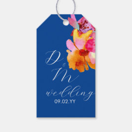 Helder bloemmotief watergekleurd monogram blauw br cadeaulabel