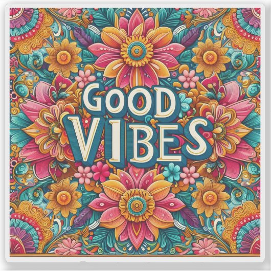 Helder bloemontwerp met goede vibes sticker (Voorkant)