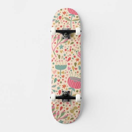 Helder bloempatroon persoonlijk skateboard (Voorkant)