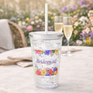 Helder bloemschilderwerk in waterverf voor bruidsm acryl drinkbeker
