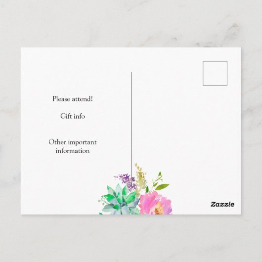 Helder bloemstuk bruidsdouche briefkaart (Achterkant)