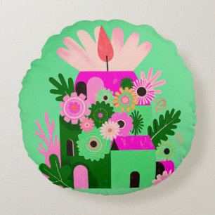 Helder Bloemstuk Ronde Pouf Rond Kussen