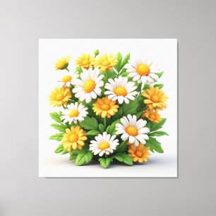 Helder boeket madeliefjes met witte en gele bloeme canvas afdruk