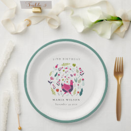 Helder Boerderij Floral Bird Elke zondag Papieren Bordje