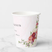 Helder Boho Rood Roze Witte Bloemen Bruiloft Papieren Bekers (Achterkant)