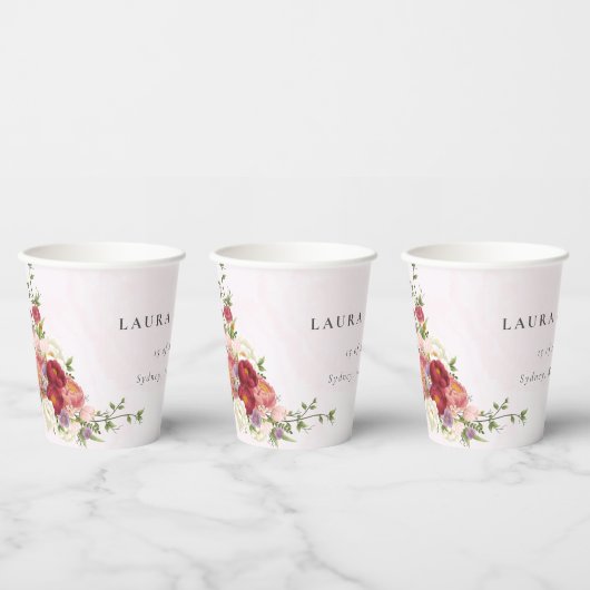 Helder Boho Rood Roze Witte Bloemen Bruiloft Papieren Bekers (Multi)