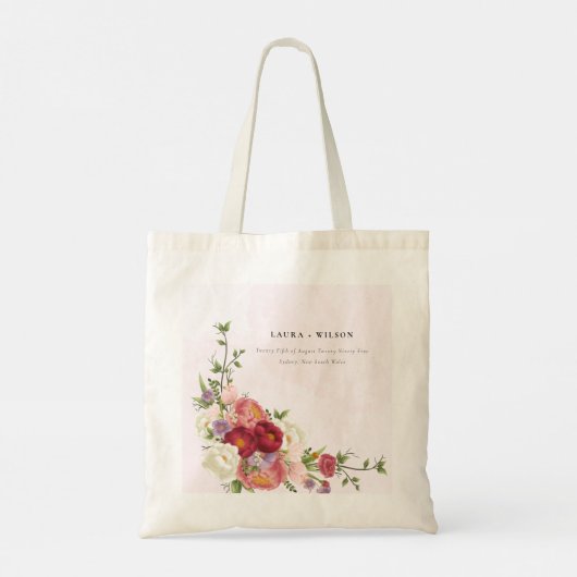Helder Boho rood roze witte Bloemen Bruiloft Tote Bag (Achterkant)