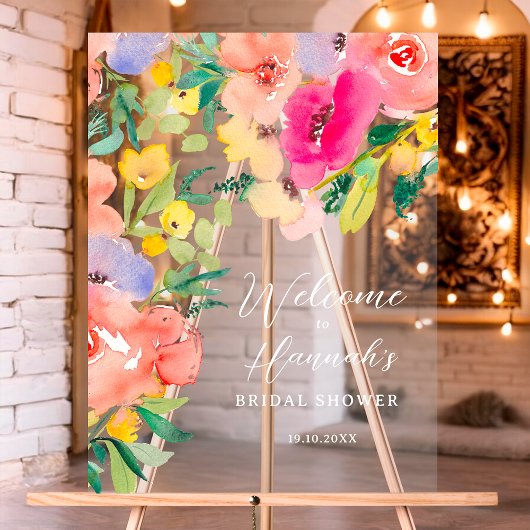 Helder boho tuintuin bruids welkom bloemstuk acryl bord
