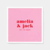 Helder Bold Roze en Rood Modern Monogram Huwelijk Servet (Voorkant)
